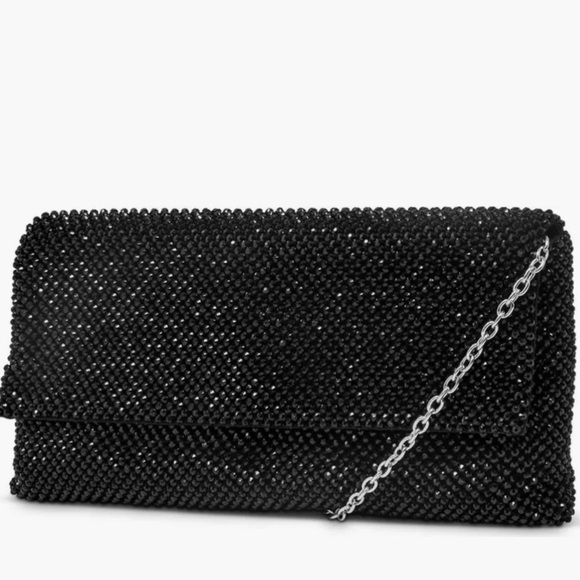 Handbags - Sequin Black Evening Clutch with Chain Strap